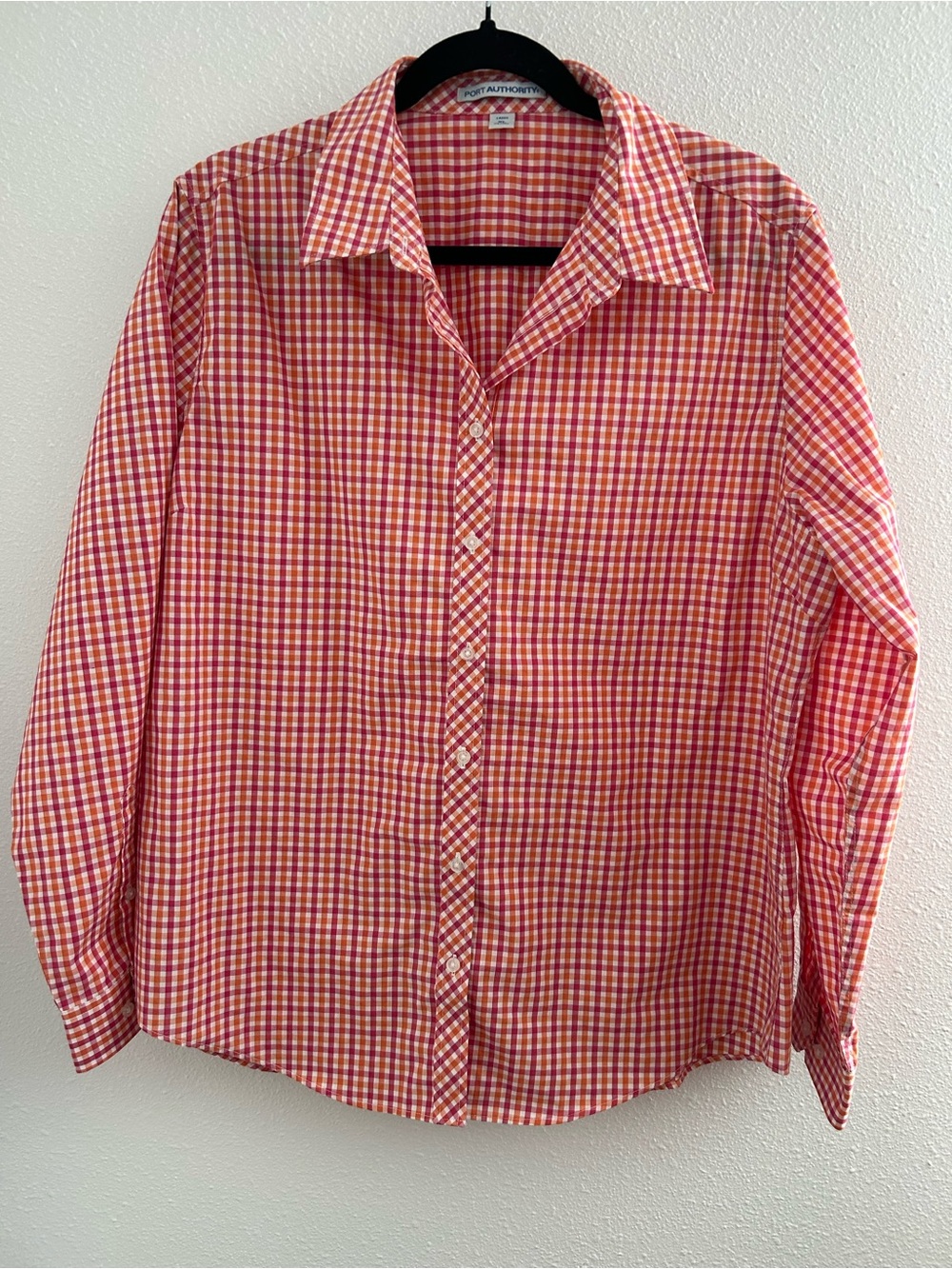 Port Authority Red and White Gingham Button-Down Shirt